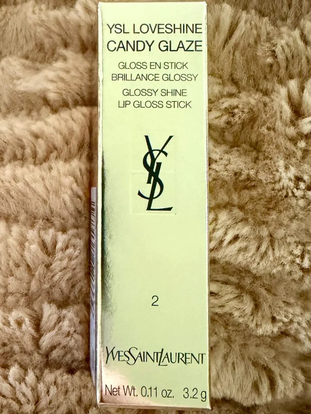 YSL Loveshine Candy Glaze Lip Gloss Stick Full Size -02 Healthy Glow Plumper NIB